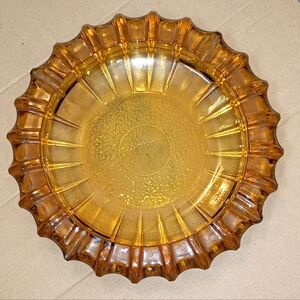Vintage MCM Large Sunburst Amber Glass Ashtray